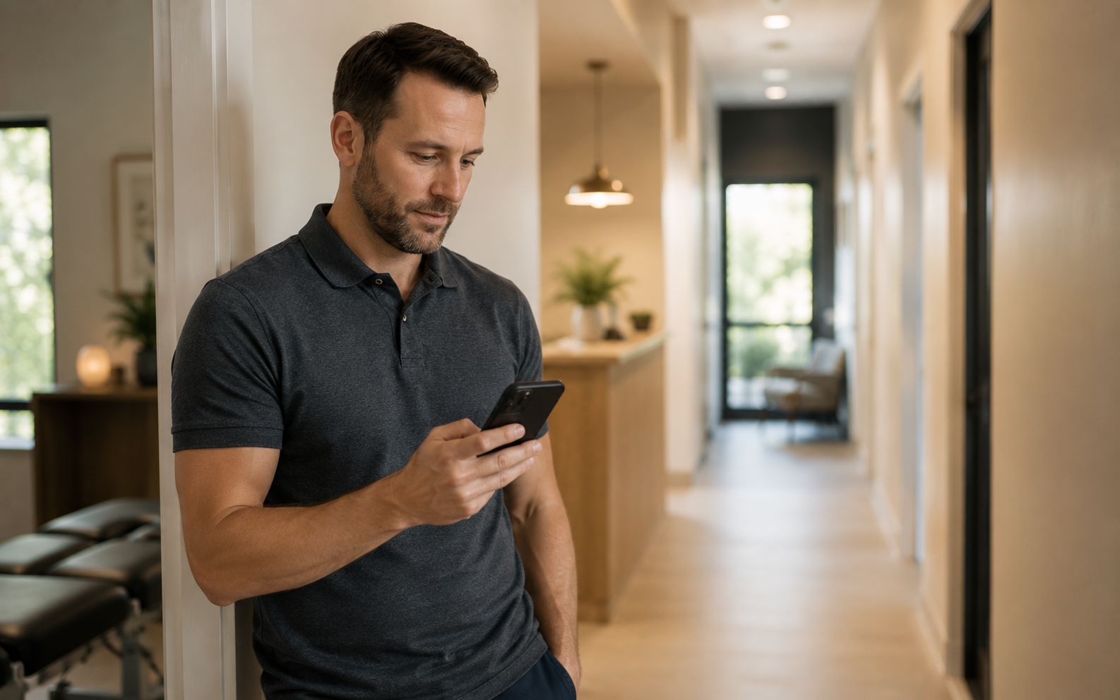 Chiropractor reviewing advertising performance on a phone